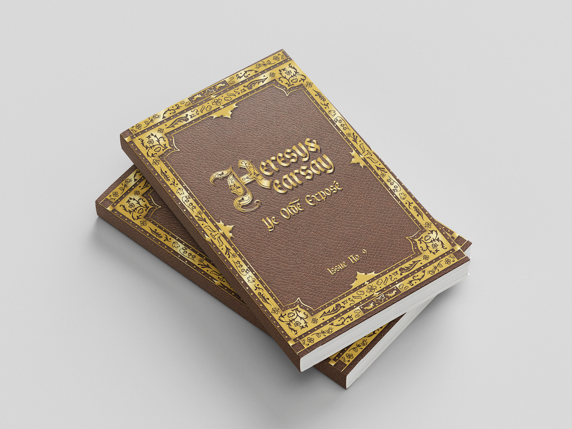 A mockup of the illustrated cover of Heresy & Hearsay.