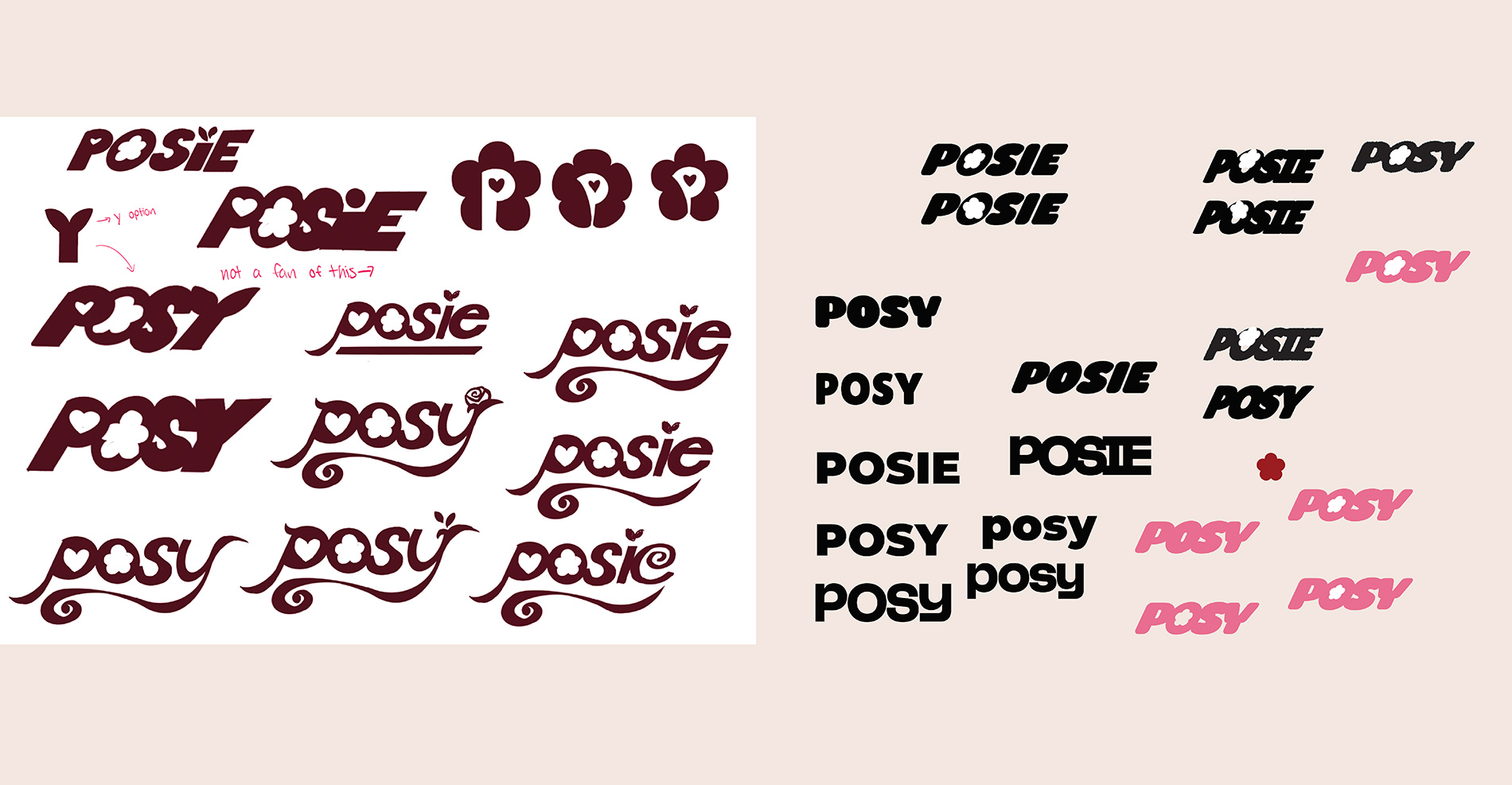 Posy's logo exploration and sketches.
