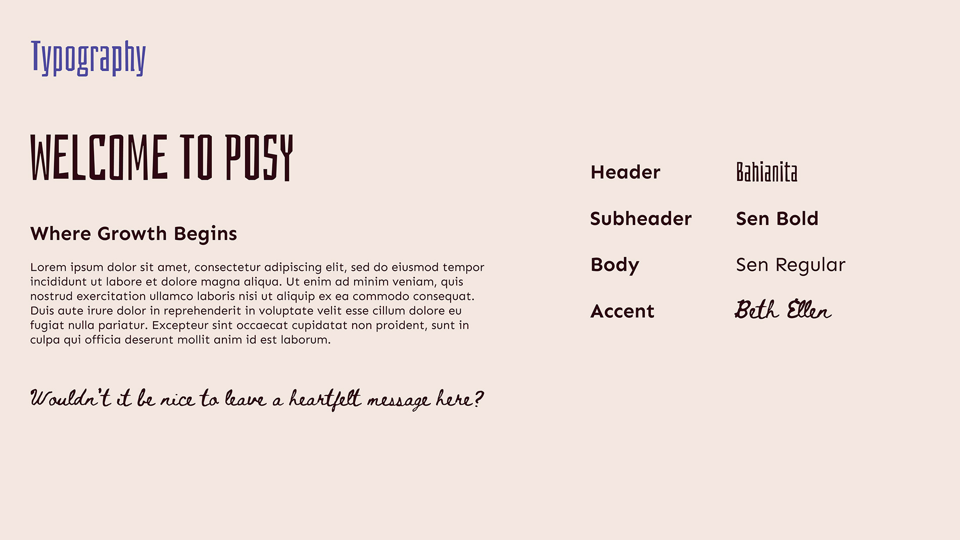 Posy's typographic style.
