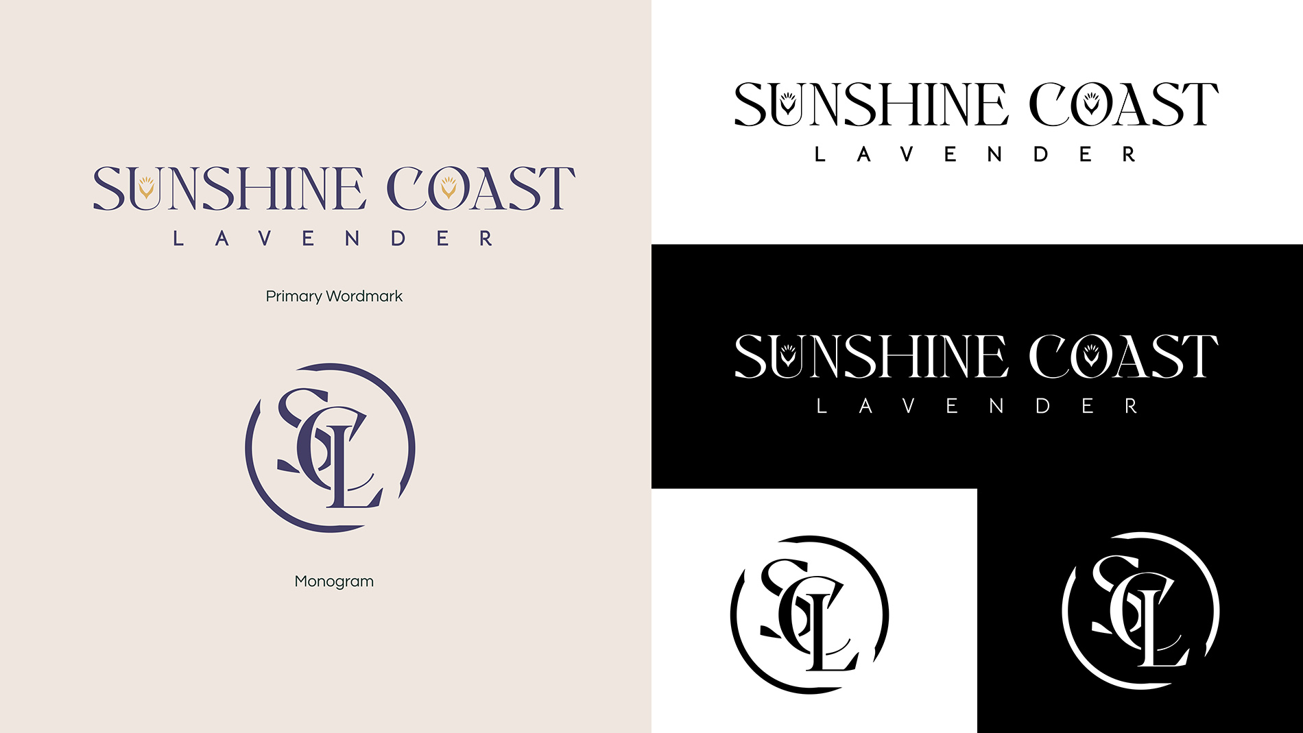 Sunshine Coast Lavender's finalized logos.